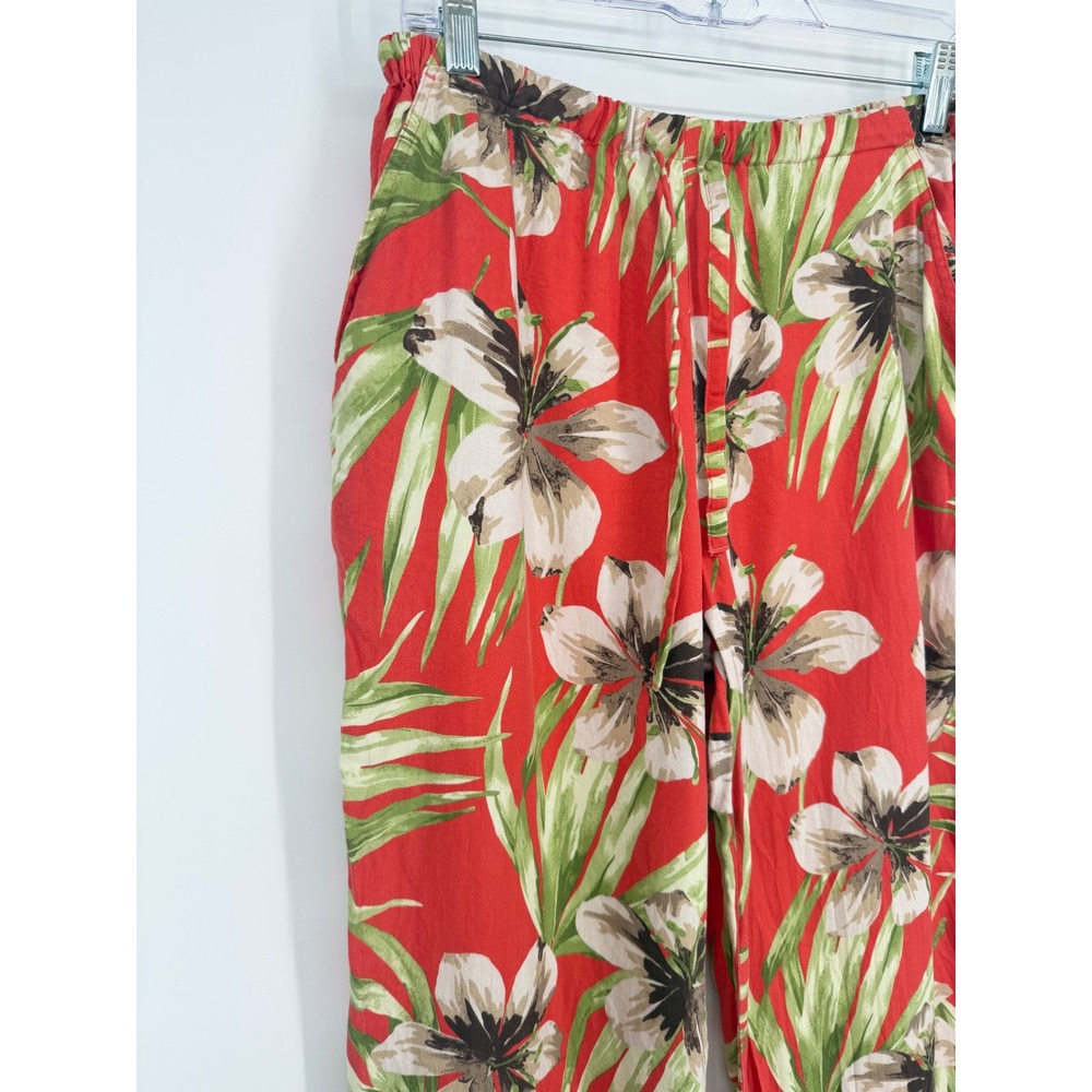 Valerie Stevens Womens Silk Cropped Pants Medium Tropical Resort Summer Beach - Picture 2 of 15